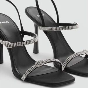 Mango Black Heels with Silver Rhinestones
